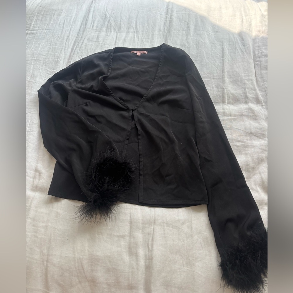 Black Feather Cuff Blouse